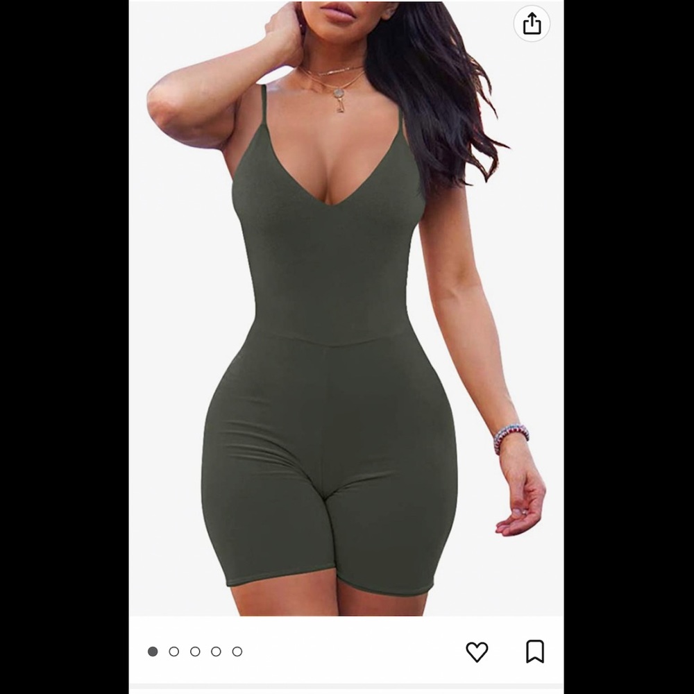 Spaghetti Strap V Neck One Piece Bodycon Romper Short Jumpsuit